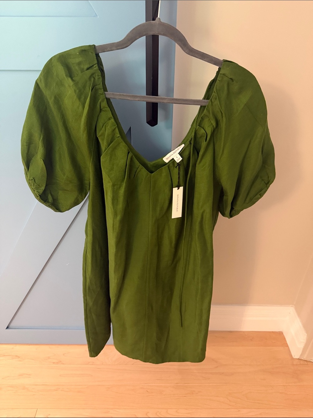 Banana Republic Olive Green Puff Sleeve Tunic Dress